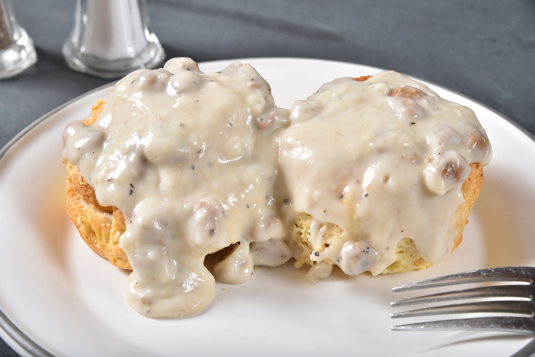 Biscuits in sausage gravy sauce